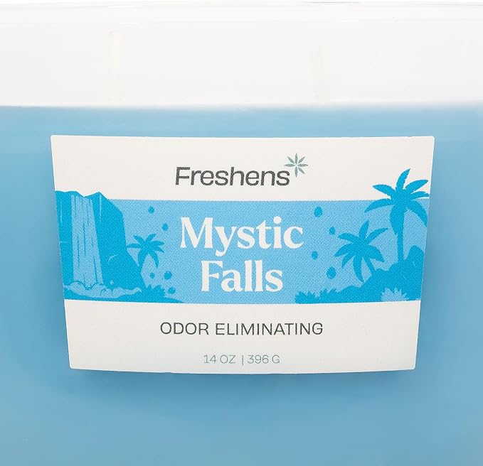 Carolina Freshens Mystic Falls Odor Eliminating Highly Fragranced Candle for Home Scented, Eliminates 90% of Pet, Smoke, Food and Other Smells Quickly, 2 Wick, 14 oz - Made in the USA