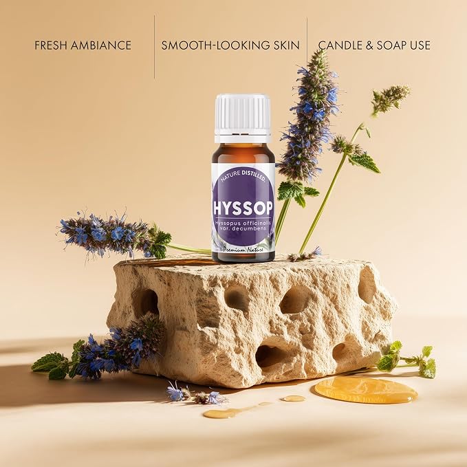 Organic Hyssop Essential Oil | 100% Pure & Natural Hyssopus officinalis Oil Fresh Herbaceous Aroma | for Diffuser, Candle Making & DIY Aromatherapy Blends, 0.34 fl oz