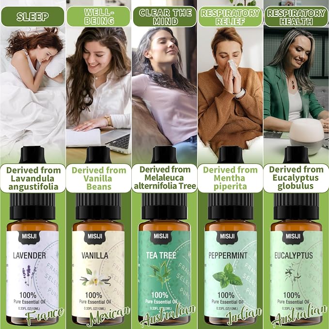 Essential Oils Set-MISIJI Essential Oils for Diffuser for Home,Diffuser Oils Scents for Aromatherapy,Candle&Soap Making,Laundry,Humidifiers 10 Scents Blissful