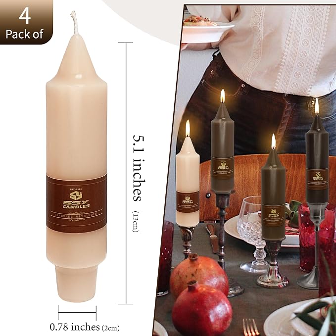 5 inch Cute Taper Candles Stick Unscented Tapered Candles 4 Pack Gradient Coffee Candlesticks for Wedding Party Home Décor