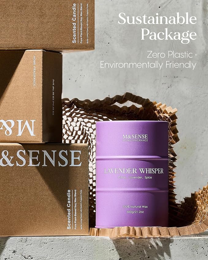 M&SENSE Large Lavender Soy Candles for Home Scented 21.2oz 120 Hour Long Burning, Aromatherapy Candle for Stress Relief Meditation Relaxing, Appreciation Gifts for Mom Teacher Friends