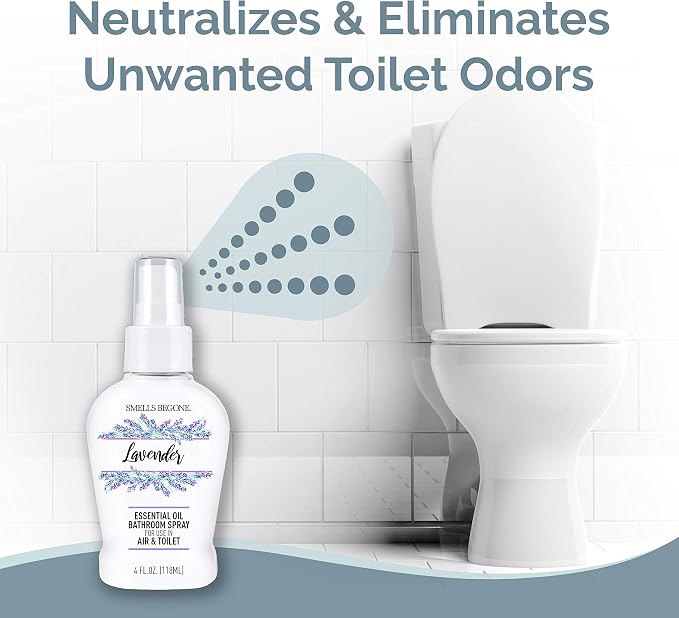 SMELLS BEGONE 4 oz Essential Oil Bathroom Spray - Instantly Eliminate Toilet & Bathroom Odors - Air Freshener Made with Essential Oils (Lavender)