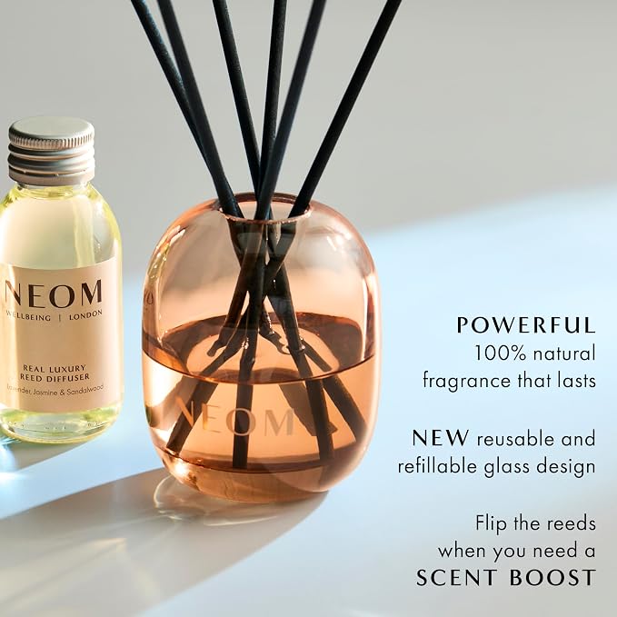 NEOM Real Luxury Reed Diffuser,100ml | Lavender, Jasmine & Sandalwood I 100% Natural Fragrances I Last up to 12 Weeks I Refillable and Reusable