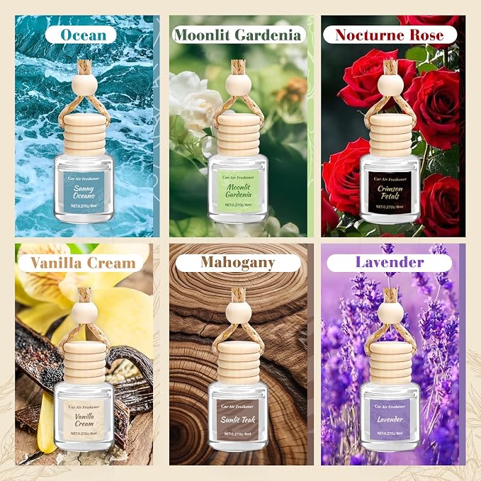 6 Pack Car Air Freshener - Mothers Day Gift for Her, Hanging Air Freshener Essential Oil Diffuser, Romantic Car Scents Cute Auto Decor Birthday Gifts for Women/Men