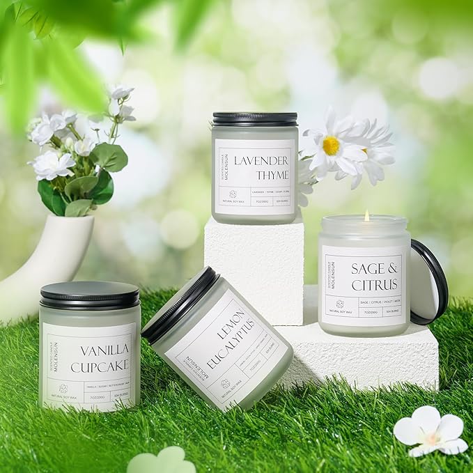 Molensun Lemon Eucalyptus Scented Candles, Aromatherapy Jar Candle, 7 oz Long Lasting Candles, Soy Wax Candle Gift for Women