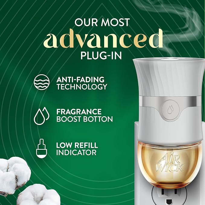 Air Wick Plug-In Scented Oil Refills, 4 Count, Cotton & White Lotus, Air Freshener, Essential Oils
