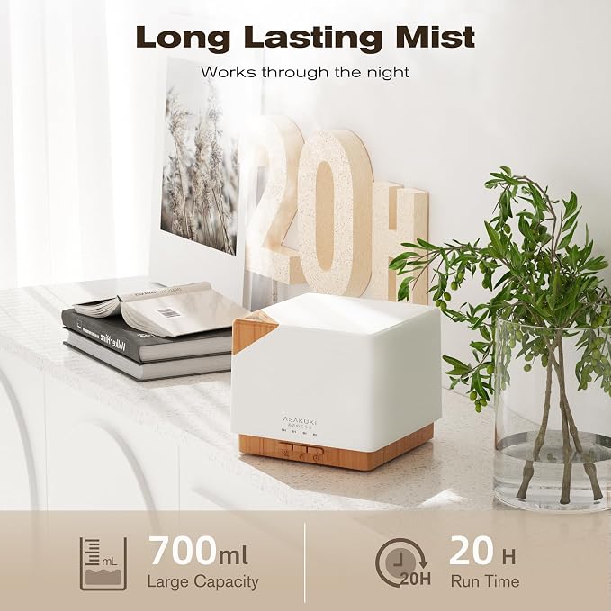 ASAKUKI Essential Oil Diffuser for Home, Large 700 ml Humidifier with Automatic Shut-Off, Scent Aromatherapy Diffuser with 7 LED Lights for Living Room, Kitchen, Bedroom, Hotel - Yellow