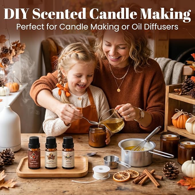 Auelife Fall Essential Oils Set for Diffusers for Home, 6 x 10ml Fall Scents with Pumpkin Spice, Vanilla, Apple Cider & Maple Butter for Candle Making, Soap Making,Holiday Gift Set