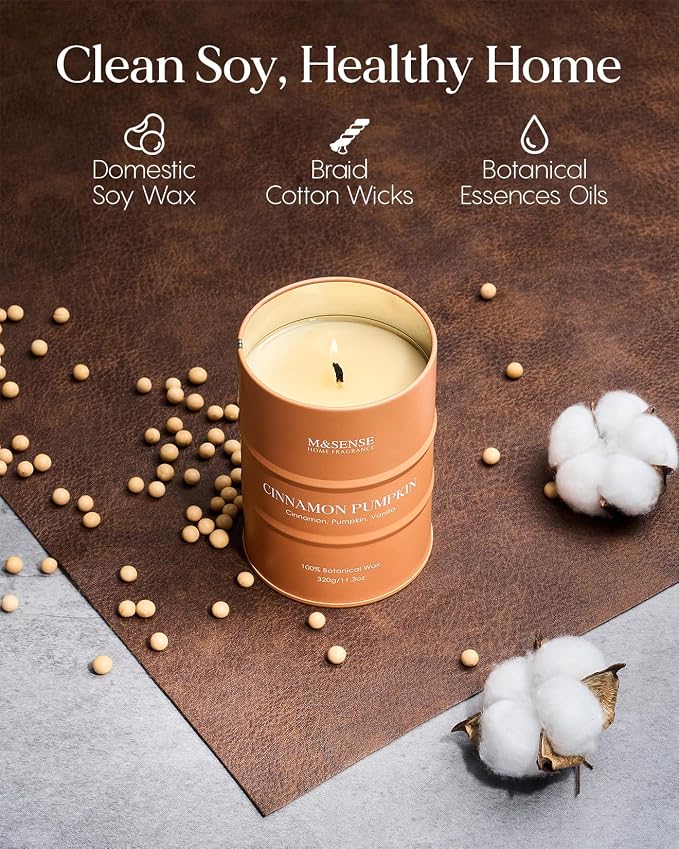 M&SENSE Cinnamon Pumpkin Scented Candles Christmas Decor,Natural Non Toxic, Aromatherapy Candle for Stress Relief Meditation Relaxing, Housewarming Gifts for Women Men, 11.3oz 70 Hour Christmas Candle