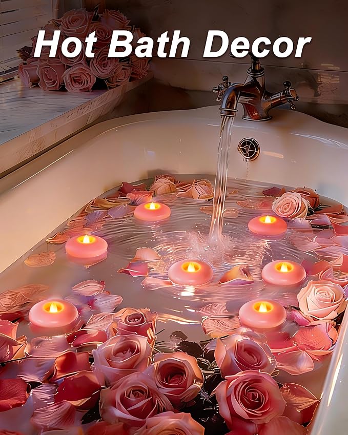 Homemory 12 Pack 3” Flameless Led Floating Candles, 200 Hour Pink Battery Operate Waterproof Tealights for Cylinder Vases, Centerpieces at Wedding Decor, Party, Pool