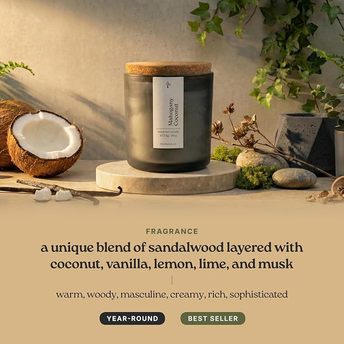 Aspen & Oak Luxury Beeswax Candle, 16oz | Long Burning Pure Beeswax Candles, Non Toxic, Natural, Clean, Essential Oil Scented Organic Candles, Home Decor & Gifts (Mahogany Coconut)