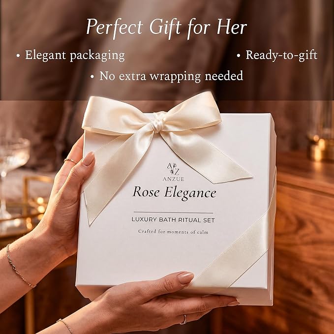 Luxury Rose Spa Gift Set for Women, Home Spa Kit with Candle, Bath Salt and Body Scrub, Self Care Kit is Elegant Gift for Mom, Wife or Girlfriend