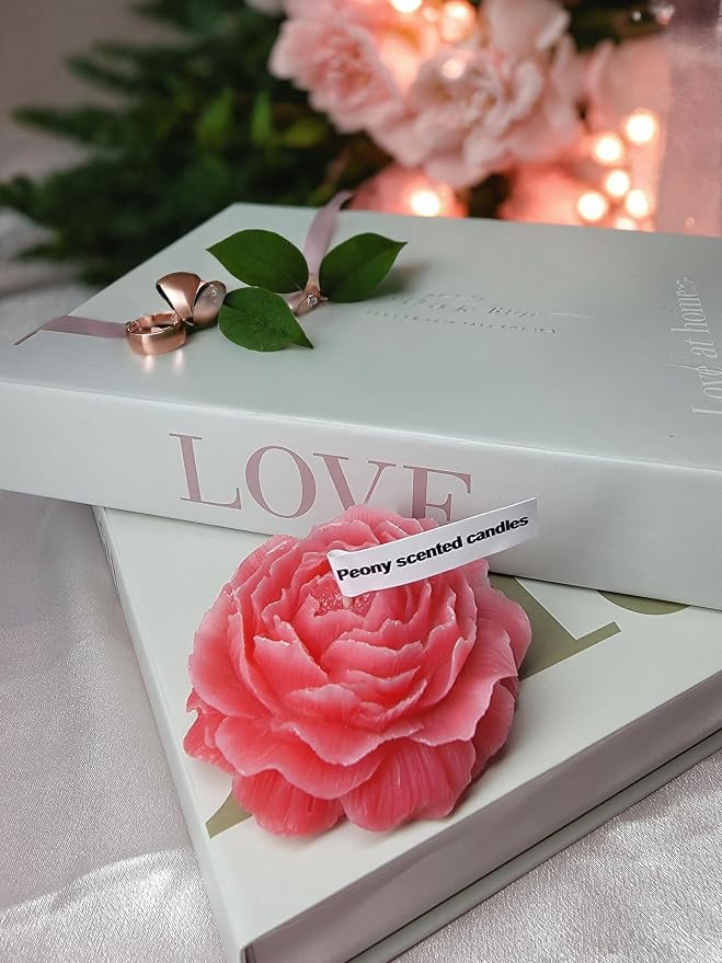 Peony Flower Shaped Candle with Scent, Soy Wax Blend Aromatherapy Candle, Gift Candle, Gifts for Women, Candles for spa, Stress Relief, Meditation, Wedding, Home Decor, Relaxing Atmosphere, (Pink)