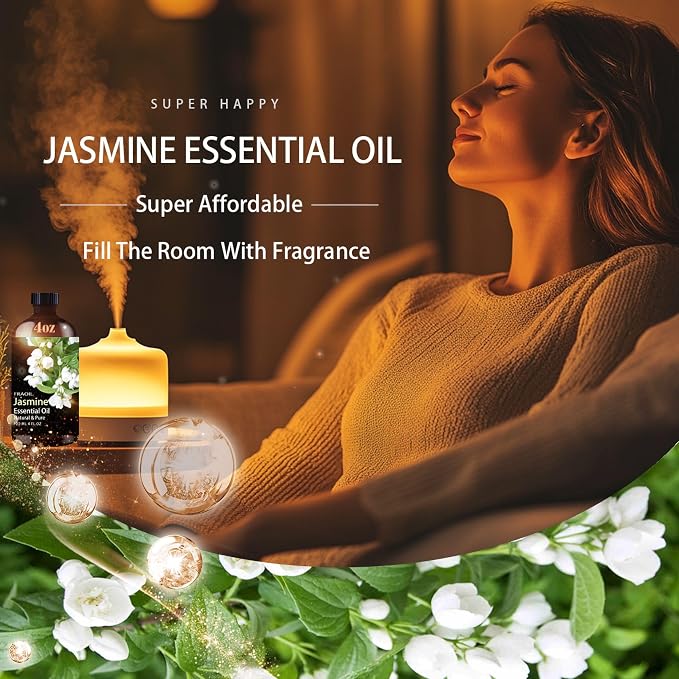 Jasmine Essential Oil, Jasmine Oil 4 Fl Oz 120ML for Diffuser Humidifier Yoga Cleaning DIY Candle Soap Making Perfume Gift for Women Essential Oils FRAOIL (Jasmine 4 Fl Oz (Pack of 1))