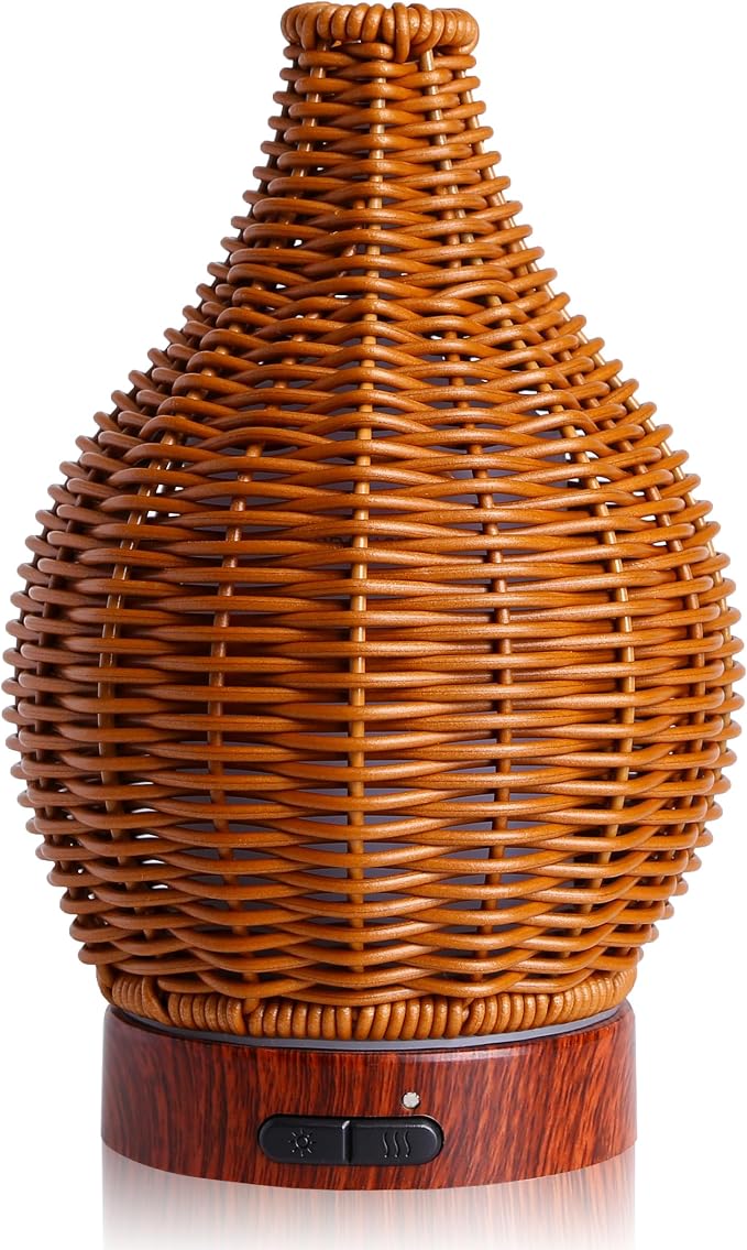 Handwoven Essential Oil Diffuser, Aromatherapy Diffuser for Home Office Decor, Birthday Gifts for Women, Moms and Grandmas Cool Mist Humidifier with 7-Color Lights, Waterless Auto-Off Air Diffusers