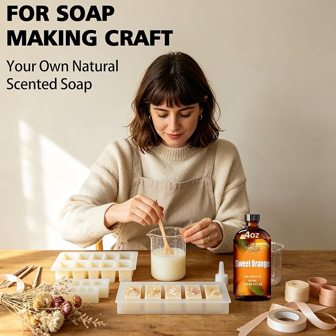 Sweet Orange Essential Oil, Sweet Orange Oil 4 Fl Oz 120ml for Diffuser Yoga Soap & Candle Making – with 0.33 Oz Roller Ball & Dropper YHSESSE Essential Oils