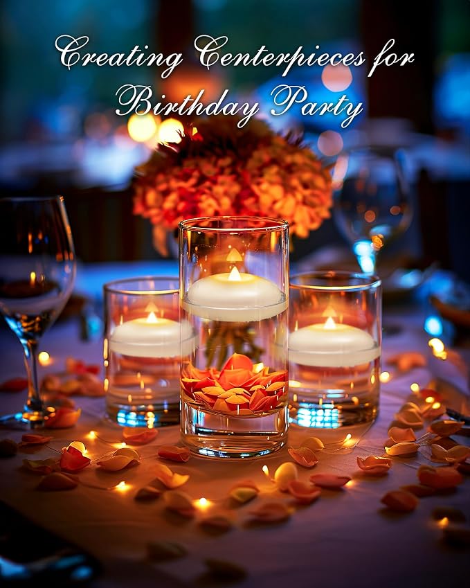 Homemory 6 Pack 3” Flameless Led Floating Candles, 200 Hour White Battery Operate Waterproof Tealights for Cylinder Vases, Centerpieces at Wedding Decor, Party, Pool