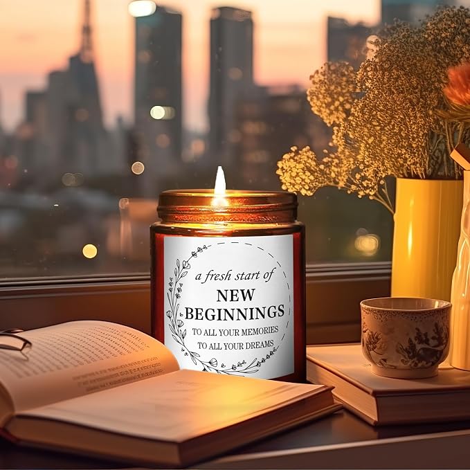New Beginnings Housewarming New Home Candle - Friendship Gifts for Women - Graduation Farewell Going Away Work Break Up Divorce Gift for Her Bestie Coworker Friend - Relaxing Anxiety Relief