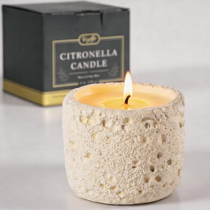 Viyffo 6oz Citronella Candle Outdoor, Small Citronella Candle Indoor, Candles for Home Scented, Non Toxic Soy, Ivory White Ceramic Jar for Patio, Backyard Décor & Camping Gift (12+ Hours Burn)