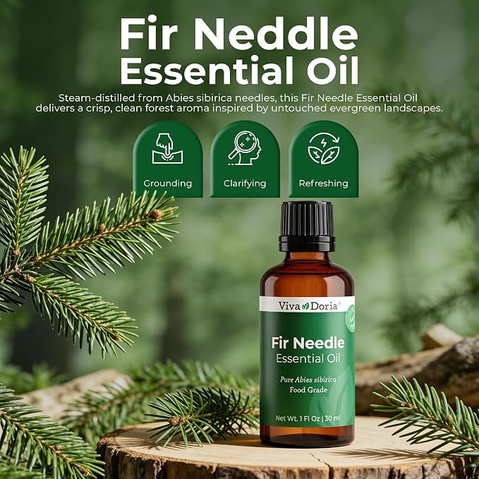 Viva Doria Fir Needle Essential Oil, 100% Pure, Natural Essential Oil, Undiluted, for Aromatherapy | Food Grade, 30 mL (1 Fluid Ounce)