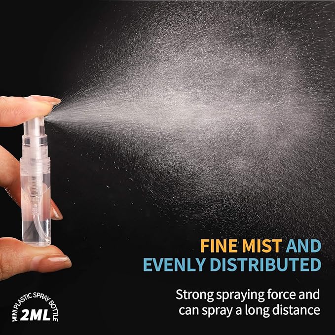 Fandamei Mini Spray Bottle, 60PCS 2ml Mini Clear Plastic Spray Bottle Empty, Fine Mist Refillable Mini Perfume Bottle. Small Empty Sample Containers Bottle. 2ml, 60 Pack, Clear, FANL-093
