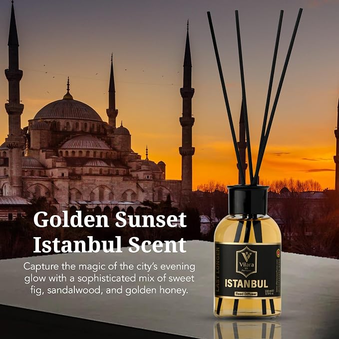 Luxury Reed Diffuser Set - 110ml Aromatherapy Diffuser with Natural Sticks, Aesthetic Room Decor, Long-Lasting Air Freshener for Home, Bathroom, and Office, Essential Oil Stick Diffuse (Istanbul Pack)