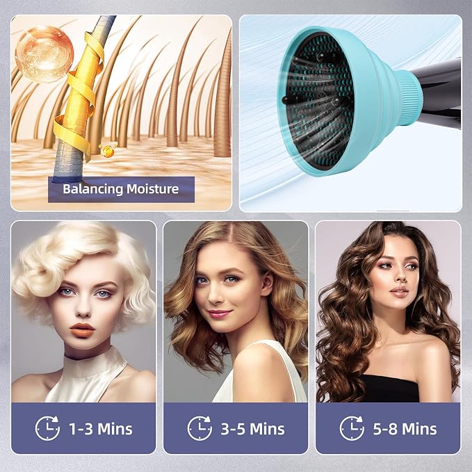 Universal Collapsible Hair Dryer Diffuser Attachment-Foldable Portable Travel and Easy Storage Hair Diffuser Fit Most Hair Dryers with Nozzle Diameter D-1.575Inch to 1.968 Inch (4-5cm)- Blue