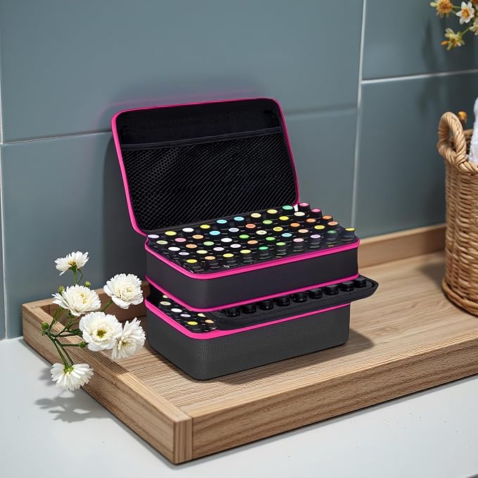 127 Slots Essential Oil Case Organizer, Fits 1ml-15ml Vials, Shockproof EVA Hard Shell Essential Oil Storage Carrying Bag for Travel and Home, Black & Purple