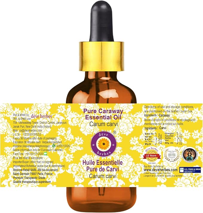 Deve Herbes Pure Caraway Essential Oil with Glass Dropper 15ml (0.50 oz)
