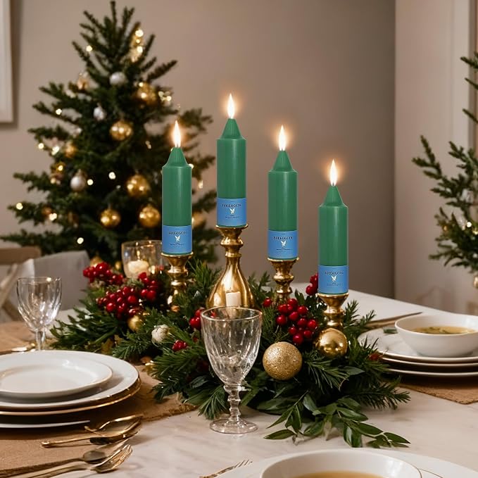 Smokeless Candlesticks Short Taper Candle,Unscented 5 Inches Dark Green Candle Sticks Dripless Tapered Candles for Home Décor Weddings Seasons Gifts