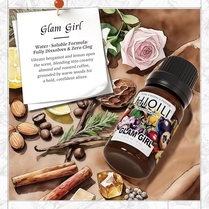 HIQILI Glam Girl Diffuser Oil, Long-Lasting Refill for Diffusers & Humidifiers, Hotel-Grade Scent Suitable for Home Use - 0.34 Fl Oz