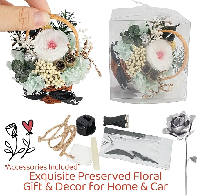 Car Air Freshener Basket with Air Vent Clip, Cute Car Accessories for Women - Mini Car Vent Flowers Rose, Car Interior Decorations for Birthday, Home & Office Decor