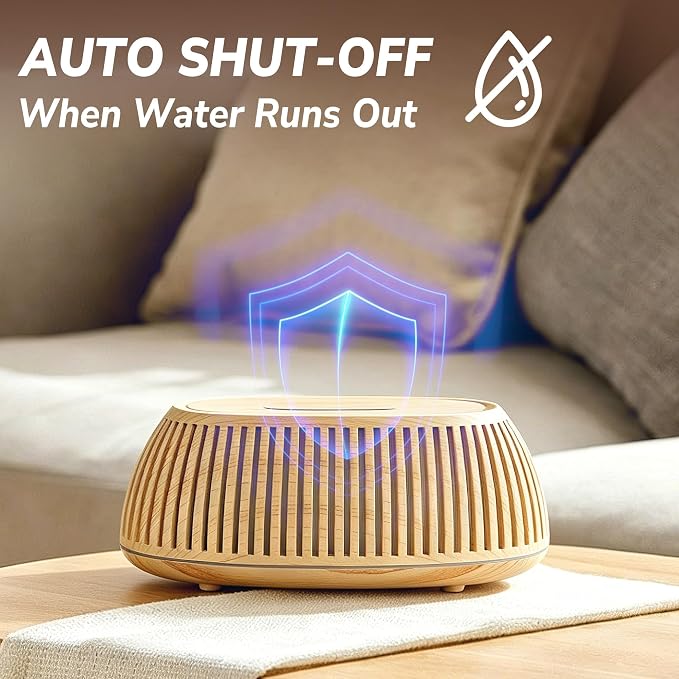 Flame Essential Oil Diffuser 150ml, Ultrasonic Aromatherapy Diffuser with 7 Color Lights, 1/2/4H Timer, Auto Shut-Off for Home Office Bedroom (Wood)