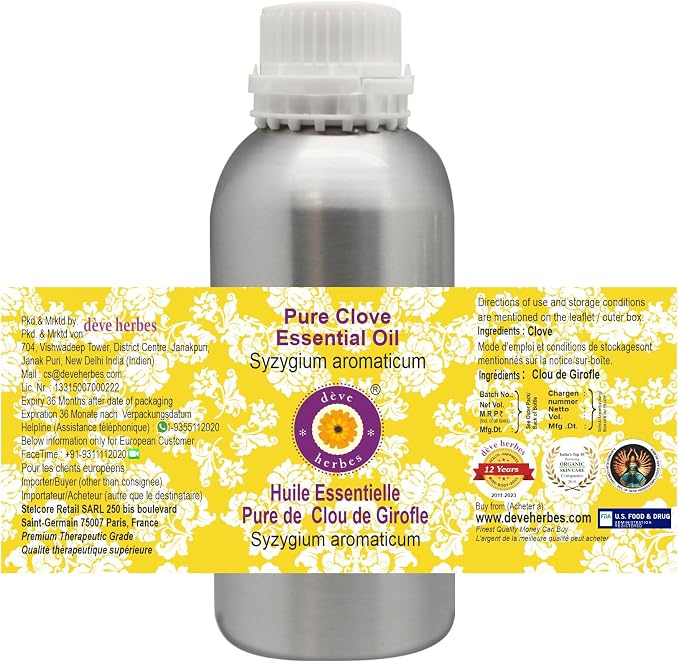 Deve Herbes Pure Clove Essential Oil (Syzygium aromaticum) Steam Distilled 1250ml (42 oz)