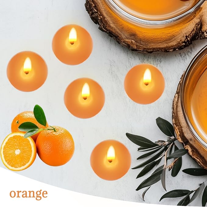 Orange Scented Tea Lights - Handmade Small Round Candles in Transparent Cups, Clean Burning Smokeless 4-Hour Burn, Perfect for Fall Decor, Thanksgiving & Cozy Evenings