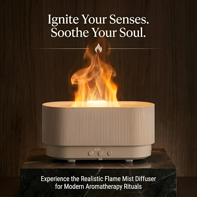 8 Colour Aromatherapy Diffuser, Essential Oil Diffusers for Home, Desk Humidifier, Flame Diffuser, Ultrasonic Diffuser, Aroma Diffuser for Home, Fire Diffuser 300ml