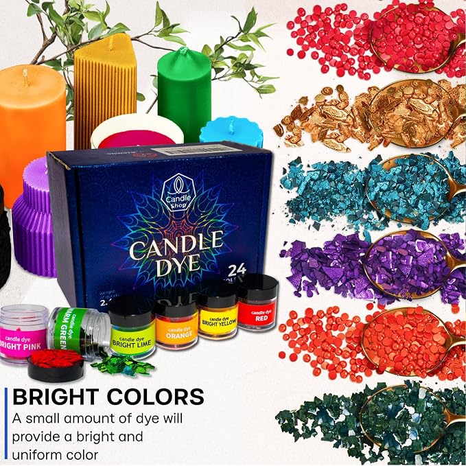 Candle Wax Dye for Soy Candle Making - 24 Popular Candle Dye Coloring Chips in Jars - Premium Candle Wax Coloring - Highly Concentrated Candle Chips Colors