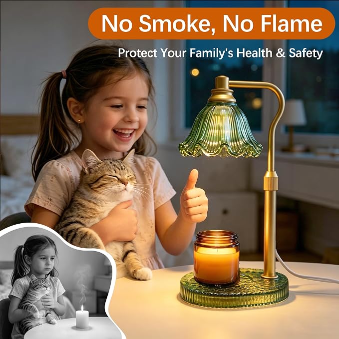 Candle Warmer Lamp with Timer Dimmable, Adjustable Candle Warmer Lamp for Jar Candles 3-Wick, Flameless Smokeless Candle Heater with 2 Bulbs, Home Decor Birthday Mothers Day for Women Mom (GREEN)