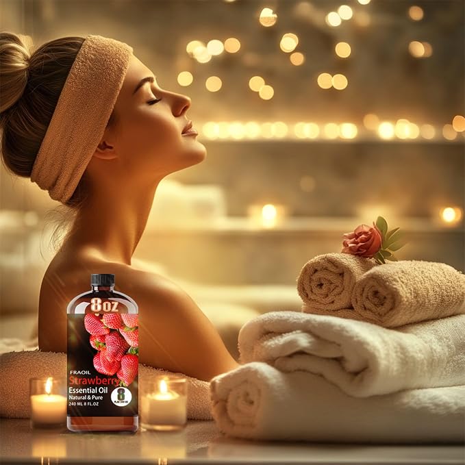 Strawberry Essential Oil, Strawberry Oil 8 Fl Oz 240ML for Diffuser Humidifier Yoga Cleaning DIY Candle Soap Making Perfume Gift for Women Essential Oils FRAOIL (Strawberry 8 Fl Oz (Pack of 1))