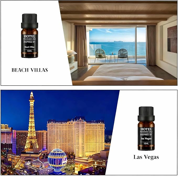 Hotel Collection Diffuser Essential Oil Gift Set,Hotel Scents for Home,Stress Relief Air Freshening,My Way,The Beach Villas and Other Luxury Hotel Scents Waterless Essential Oil Diffuser