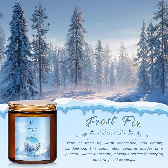 Winter Candle, Frost Fir Scented Candles for Home, Holiday Candles Natural Soy Candle, Aromatherapy Candle 7 oz Jar Candles Winter Gifts for Women Men
