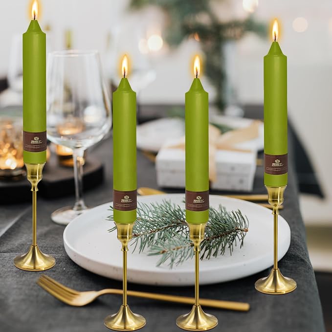 Christmas Grass Green Candle 9 Inch Tall Smokeless Taper Candles 4 Pack Unscented Dinner Candle for Christmas Festive Halloween Thanksgiving Day Fall Home Decor