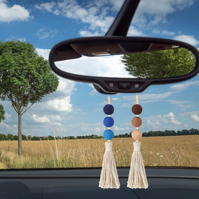 6 Pieces Felt Ball Car Diffuser Essential Oil Car Tassel Hanging Bead Aromatherapy Diffuser Colorful Charm Vent Clips Air Freshener for Decor(Regular Color)