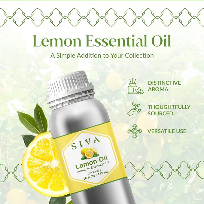 Siva Lemon Essential Oil 16 Fl Oz – for Diffuser, Skin & Hair Care – Ideal for Aromatherapy, Massage & DIY Blends