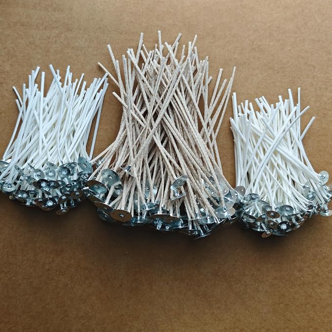Candle Wicks for Candle Making, 200Pcs 4 Inch + 100Pcs 6 Inch Pre-Waxed Cotton Candle Wicks Kit with 300Pcs Wick Stickers, 20Pcs Candle Wick Holders & Clips, Candle Making Supplies for DIY Candles