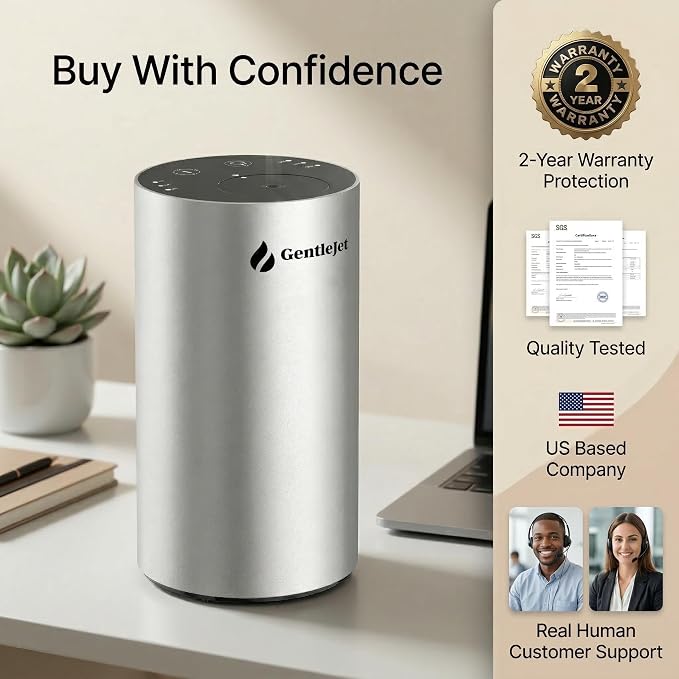 GentleJet LiteMist Waterless Rechargeable Aroma Diffuser for Bedroom, Office & Car, Cold-Air Essential Oil Mist, Aluminum Body, 20ml