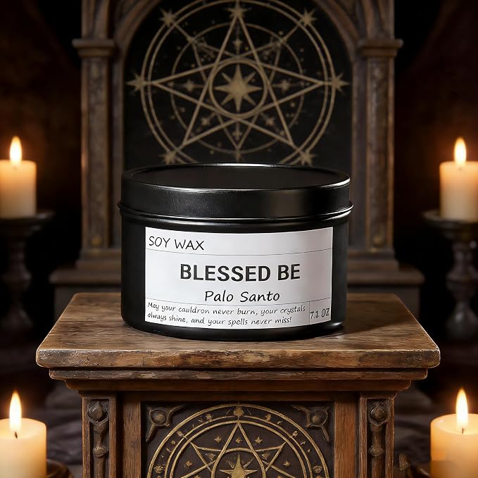 Obsidian Crystal Blessed Be Energy Candle, Good Aura Health Protection, Magical Palo Santo Jar Candle, Witchy Home Ambiance, Witch Spell Ritual Candle for Spiritual Cleansing