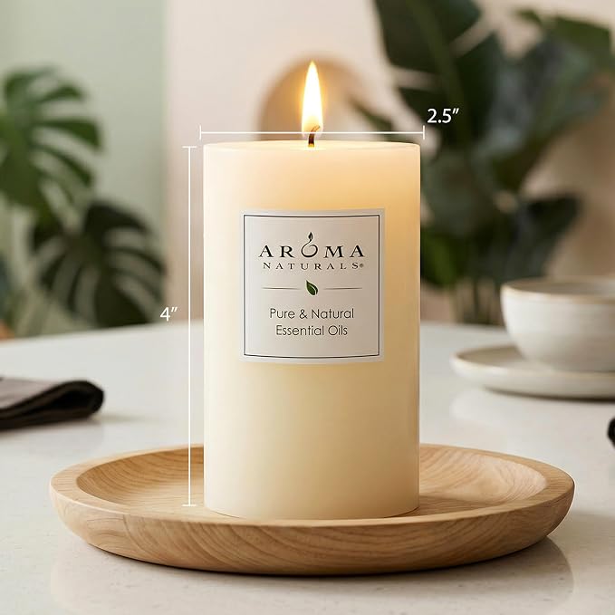 Aroma Naturals Orange, Clove and Cinnamon Essential Oil Scented Pillar Candle, Peace Pearl, 2.5 inch x 4 inch