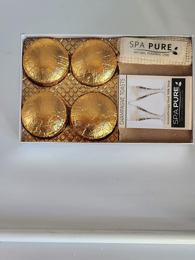 Spa Pure Aromatherapy Gift Set - Champagne Toasts Bath Melts and Artisan Soap - Made in USA with Plant Based Ingredients - Cotton Soap Bag