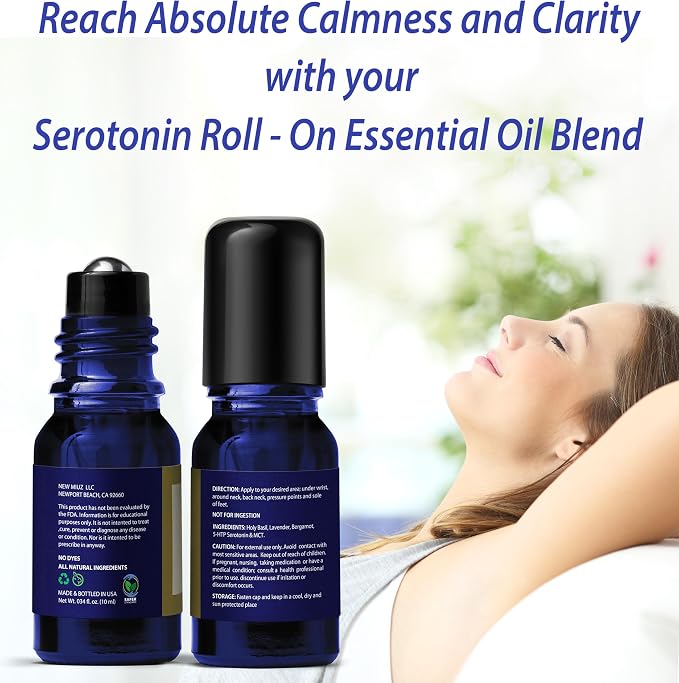 Calming Roll On Essential Oil Blend Anti Stress Roller Lavender Bergamot Holy Basil Destress Relief Gifts for Women Perfect Stocking Stuffers NEW MIUZ